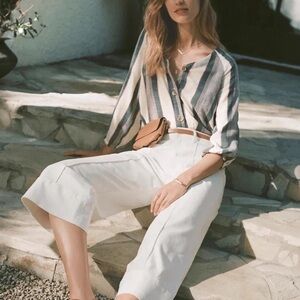 Anthropologie Pintucked White Chino Pants Women’s Size 0 Wide Leg Pleated